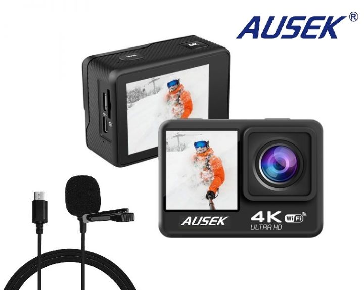 Ausek Q60TR 4K Ultra HD Touch Dual Screen Selfie-Time Action Camera with Extranal Microphone, Remote & EIS