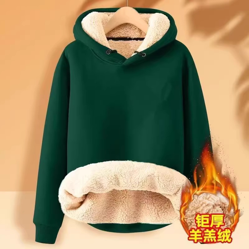 Hooded sweater men's fleece-lined thickened warm(Global)
