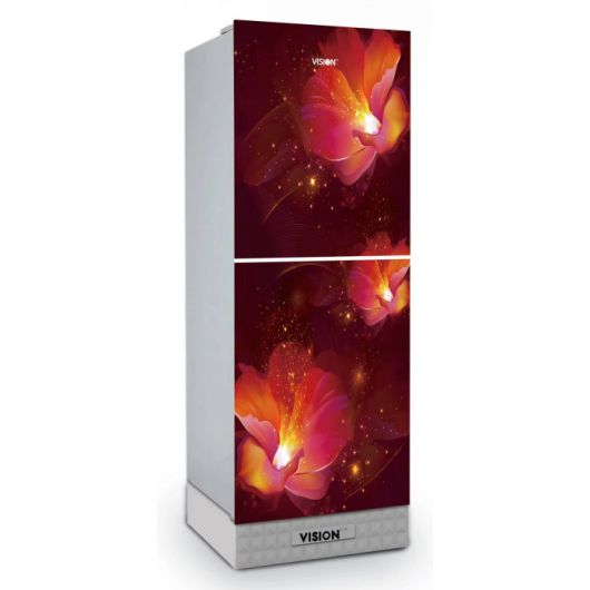 VISION Glass Door Refrigerator RE-330 Liter Red Flower Bottom Mount