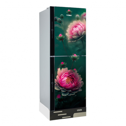 VISION Glass Door Refrigerator RE-185 Liter Pink Daisy Flower Bottom Mount