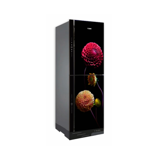 VISION Glass Door Refrigerator RE-330 Liter Maroon Daisy Bottom Mount