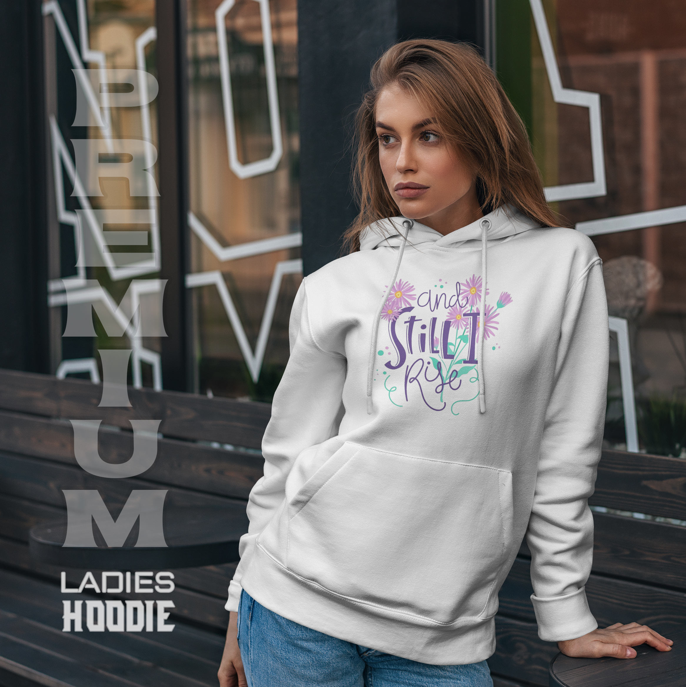 Premium Comfortable Printed Ladies Winter Hoodie ( White)