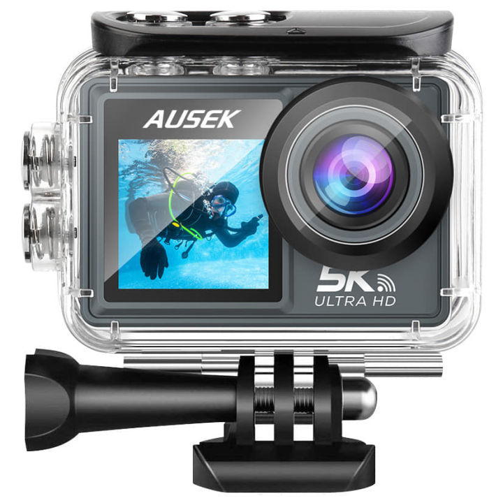 5K Ausek M40R Dual Screen 5K Waterproof Action Camera with Remote, Dual Battery, Charger & Microphon