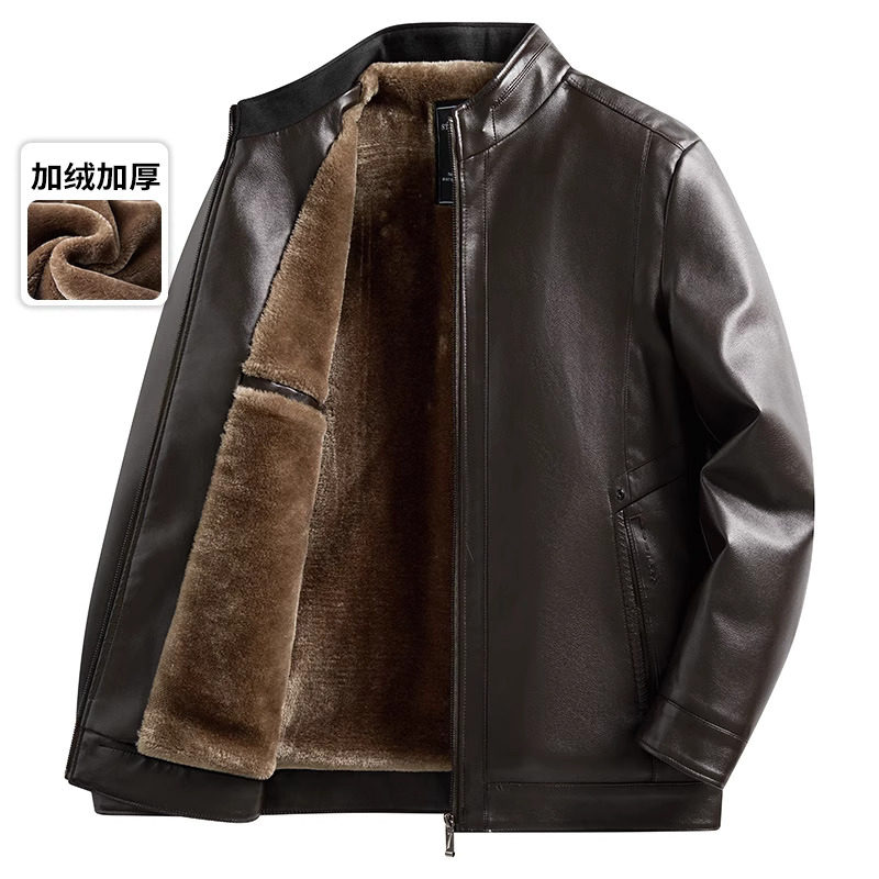 Dad fleece-lined Thickened Leather Men's Coat Winter (Global Product)