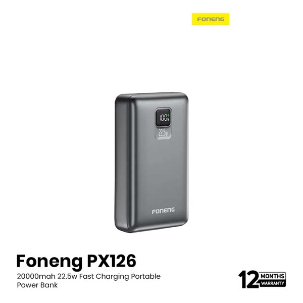 Foneng (PX126) 20000mah 22.5w Fast Charging Portable Power Bank with - Silver