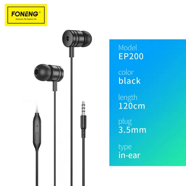 FONENG EP200 In-Ear 3.5mm Wired Earphone- Black