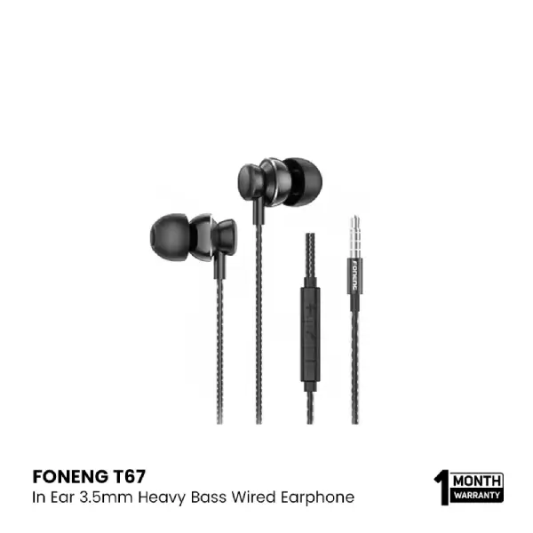 FONENG T67 In Ear 3.5mm Heavy Bass Wired Earphone- White
