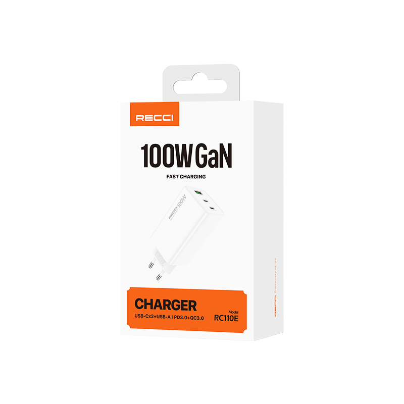 Recci RC110E GaN Technology QC3.0 Fast Charging Adapter 100W, Type-C PD & USB-A