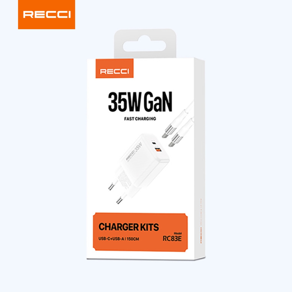 Recci RC83ECC 35W GaN Fast Charger with 1.5 Meter Cable